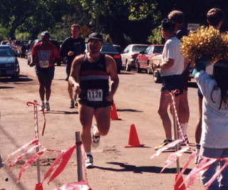 Afton, Adam finishing 10 Km race (zoom in)