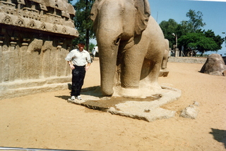 20 35o. Satish-Geeta wedding in Madras, India - Adam and elephant statue in Mahabalipuram