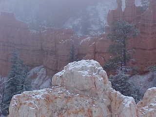 Bryce Canyon snow covered rock and hoodoos