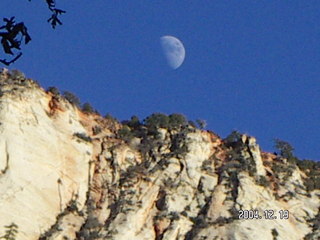 Zion National Park -- moon over high rocks