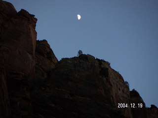 Zion National Park -- moon over rocks in shadow