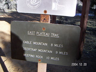 Zion National Park -- East Rim trail sign