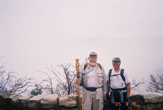 Grand Canyon -- Bright Angel trailhead -- very tired Greg and Adam