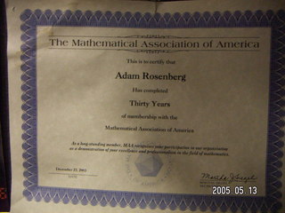 30-year MAA certificate (lousy picture)