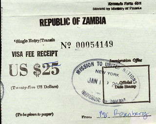 oldpassport Zambia receipt