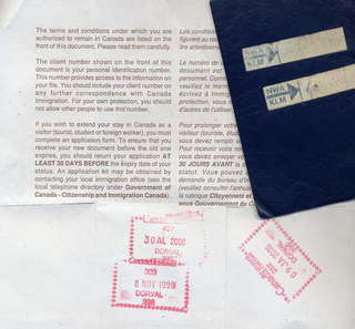 oldpassport Canada visa back