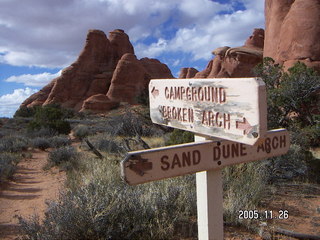 Arches National Park -- Broken Arch trail, Sand Dune Arch sign