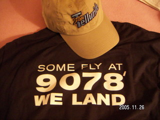 tex:  some fly at 9078' we land - Telluride Airport t-shirt and cap