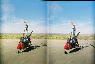 stereo-3D L+R parallel-eye Loreo -- autogyro at San Manuel Airport (E77)