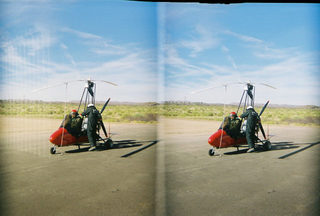 stereo-3D L+R parallel-eye Loreo -- autogyro at San Manuel Airport (E77)