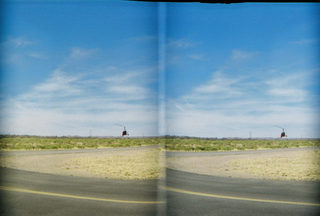 stereo-3D L+R parallel-eye Loreo -- autogyro at San Manuel Airport (E77) flying