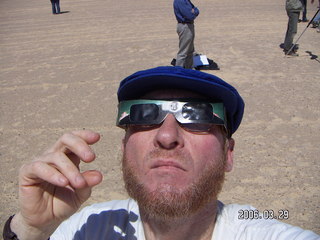 2006 eclipse trip -- Sahara Desert eclipse site -- Adam with eclipse glasses