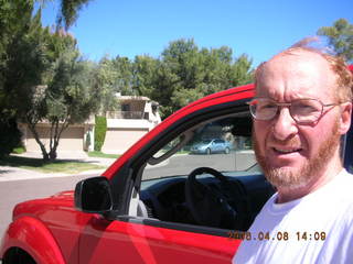 Adam and bright red truck rental