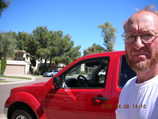 Adam and bright red truck rental