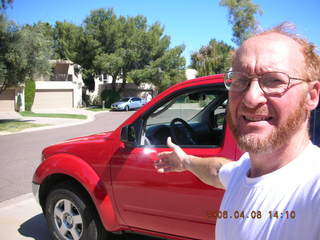 Adam and bright red truck rental