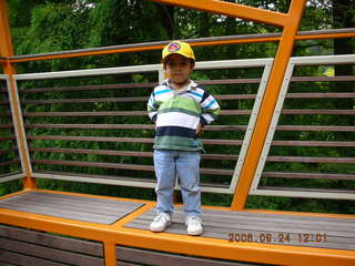 Morris Arboretum -- Gaby in tree-viewing sculpture