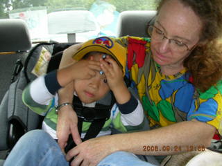 346 5xq. Morris Arboretum -- Gaby and Betsy in car