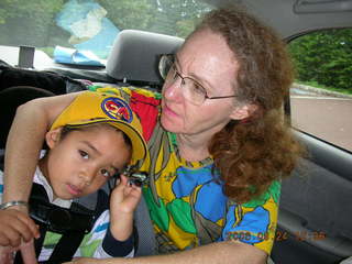 Morris Arboretum -- Gaby and Betsy in car