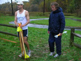 blurry finishers in the rain