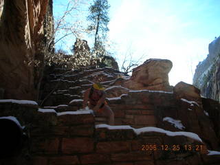 Zion National Park -- Adam slip-sliding down Walter's Wiggles