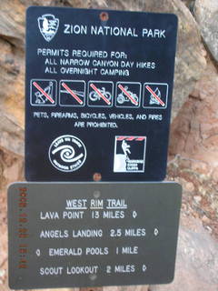 Zion National Park -- warning sign at Weeping Rock trailhead