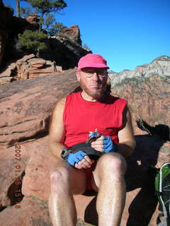 Zion National Park -- Angel's Landing hike -- Adam in the hole in the rock