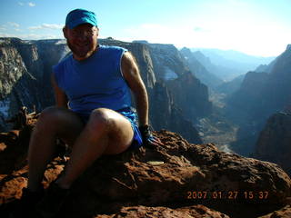 Zion National Park - Observation Point - Adam with marker