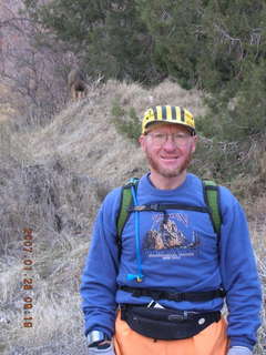 486 61u. Zion National Park - Adam with mule deer in the background - Watchman hike