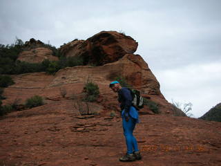 503 62b. Sedona -- Secret Canyon hike -- Adam climbing slickrock