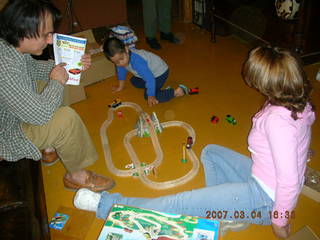Gaby's fourth birthday -- Ivan, Gaby, Jenny, trains
