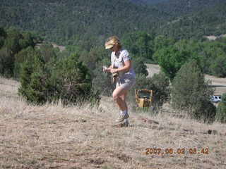 Young -- Chapman Ranch Airport - loader raising Arv for wind sock replacement