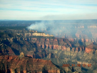 827 6bj. aerial - Grand Canyon - smoke on north rim