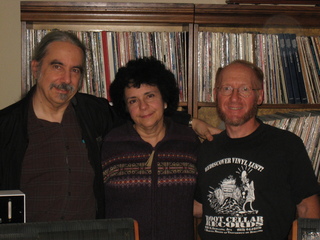 John Dudley photo - Bill, Kate, Adam in front of my records