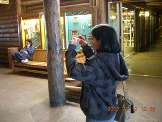 Aditi taking a picture in Bright Angel Lodge