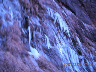 17 6cw. Zion National Park - low-light, pre-dawn Virgin River walk - ice