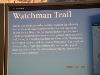 432 6cw. Zion National Park - Watchman Trail hike sign