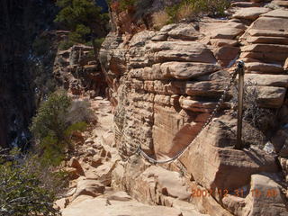 Zion National Park - sunrise Angels Landing hike - Adam climbing down chains