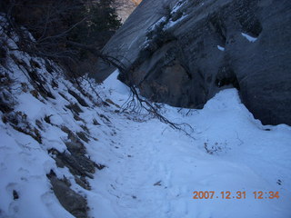 236 6cx. Zion National Park - West Rim hike - ice running down rock