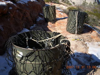 Zion National Park - West Rim hike - cans of construction stuff