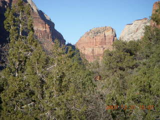 322 6cx. Zion National Park - Patriarchs - sign and rocks