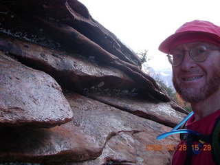 Zion National Park - Angels Landing hike - Adam on scary part with chains