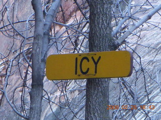 Zion National Park - Angels Landing hike - ICY sign