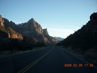 Zion National Park - road at sunset