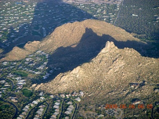 aerial - Pinnacle Peak with its summer-sunrise shadow