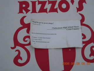 CHS-XC - program card on box of Rizzo's pizza