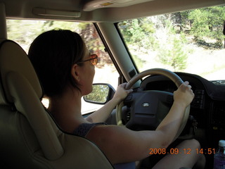 Marcelle driving Land Rover at Pine Valley, Utah
