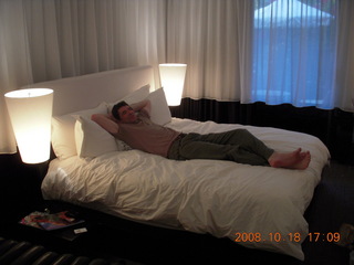 Mondrian Hotel bed and Richard