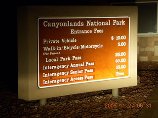 Canyonlands National Park - sign in headlights