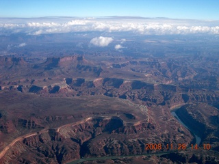 aerial - Canyonlands area with puffy clouds