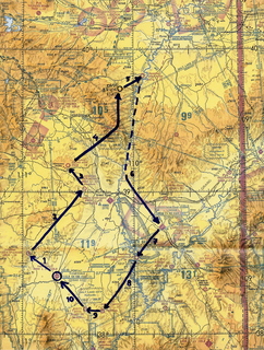 Utah back-country sectional chart (UBCP) of my 2008 LaVar flight with arrows